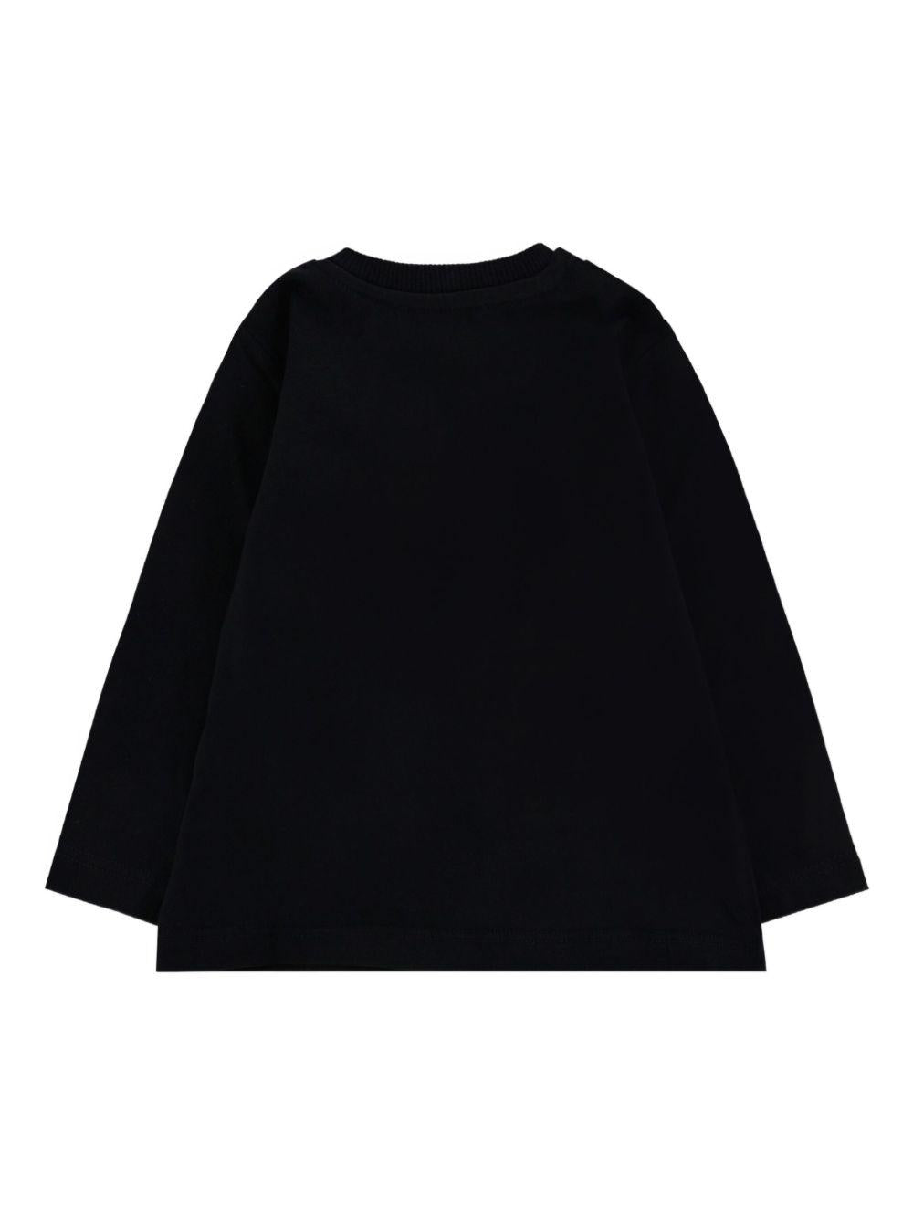 T-shirt per neonati Moschino Kids nero a maniche lunghe con stampa teddy - Rubino Kids