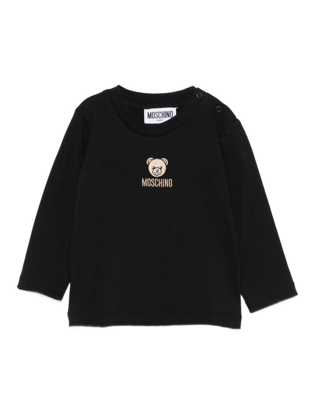 T-shirt per neonati Moschino Kids nero con orsetto ricamato - Rubino Kids