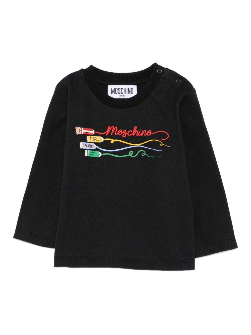 T-shirt per neonati Moschino Kids nero con stampa a matita - Rubino Kids