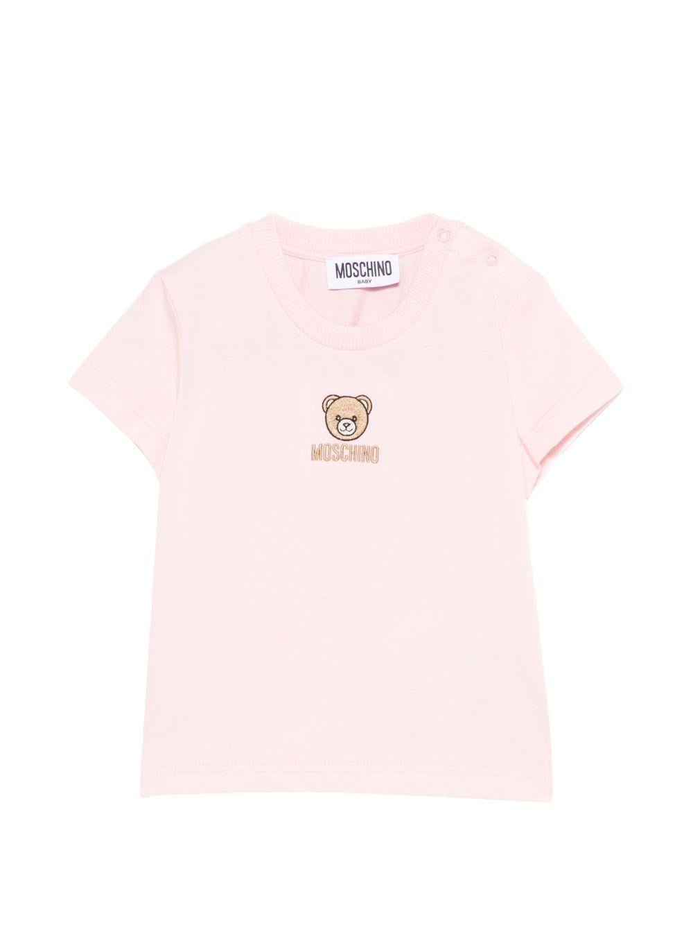 T-shirt per neonati Moschino Kids rosa con dettagli ricamati - Rubino Kids