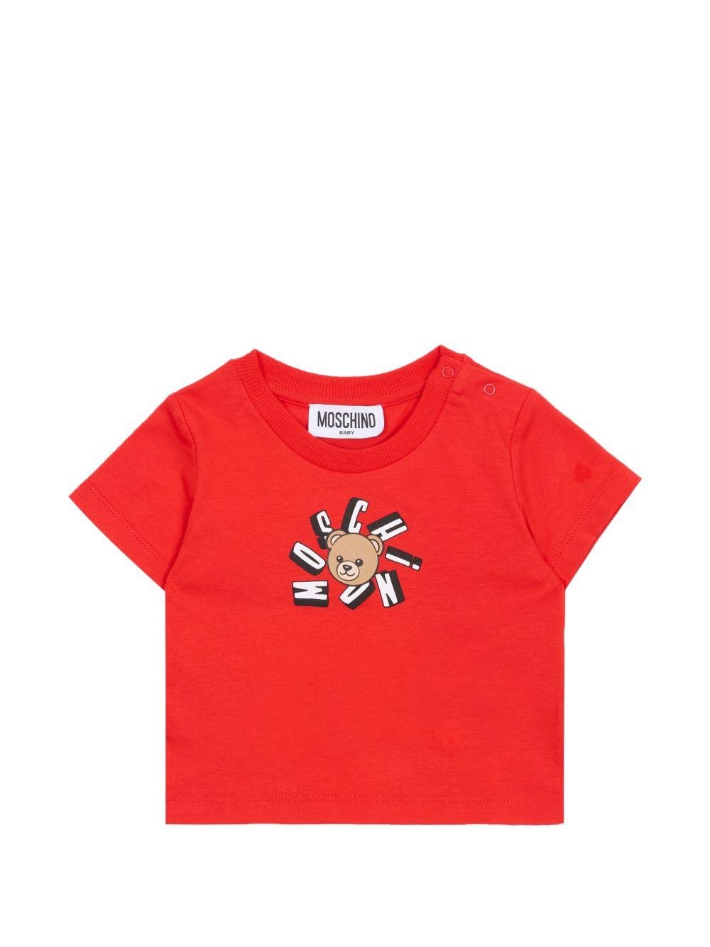 T-shirt per neonati Moschino Kids rossa con motivo Teddy Bear - Rubino Kids