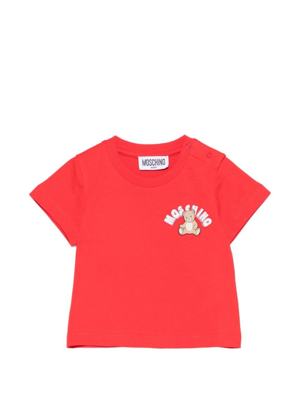 T-shirt per neonati Moschino Kids rossa con stampa Teddy Bear sul davanti - Rubino Kids