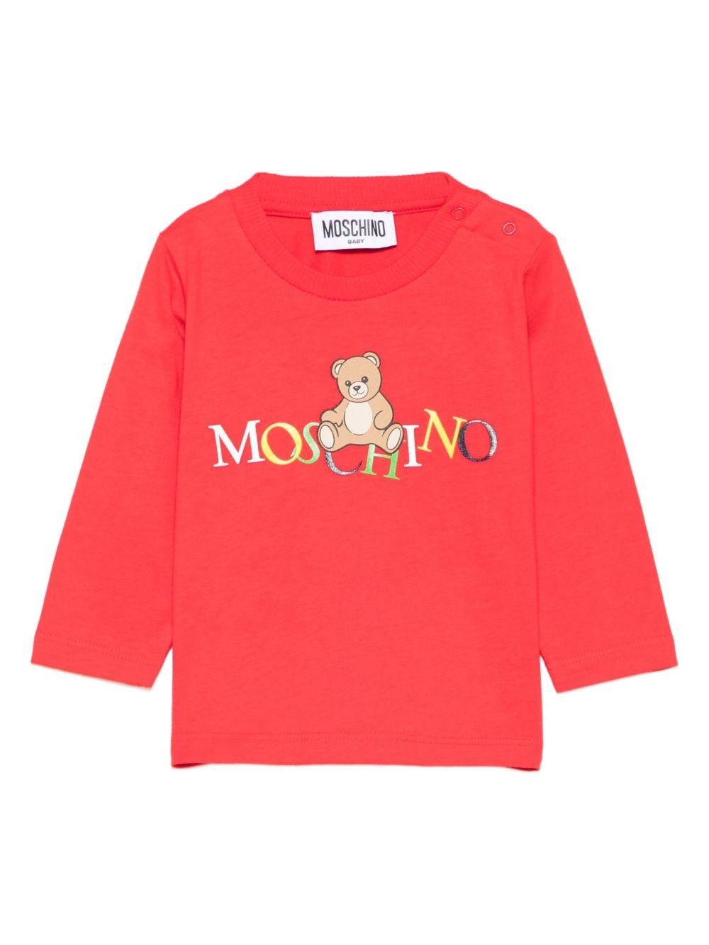 T-shirt per neonati Moschino Kids rosso con stampa logo - Rubino Kids