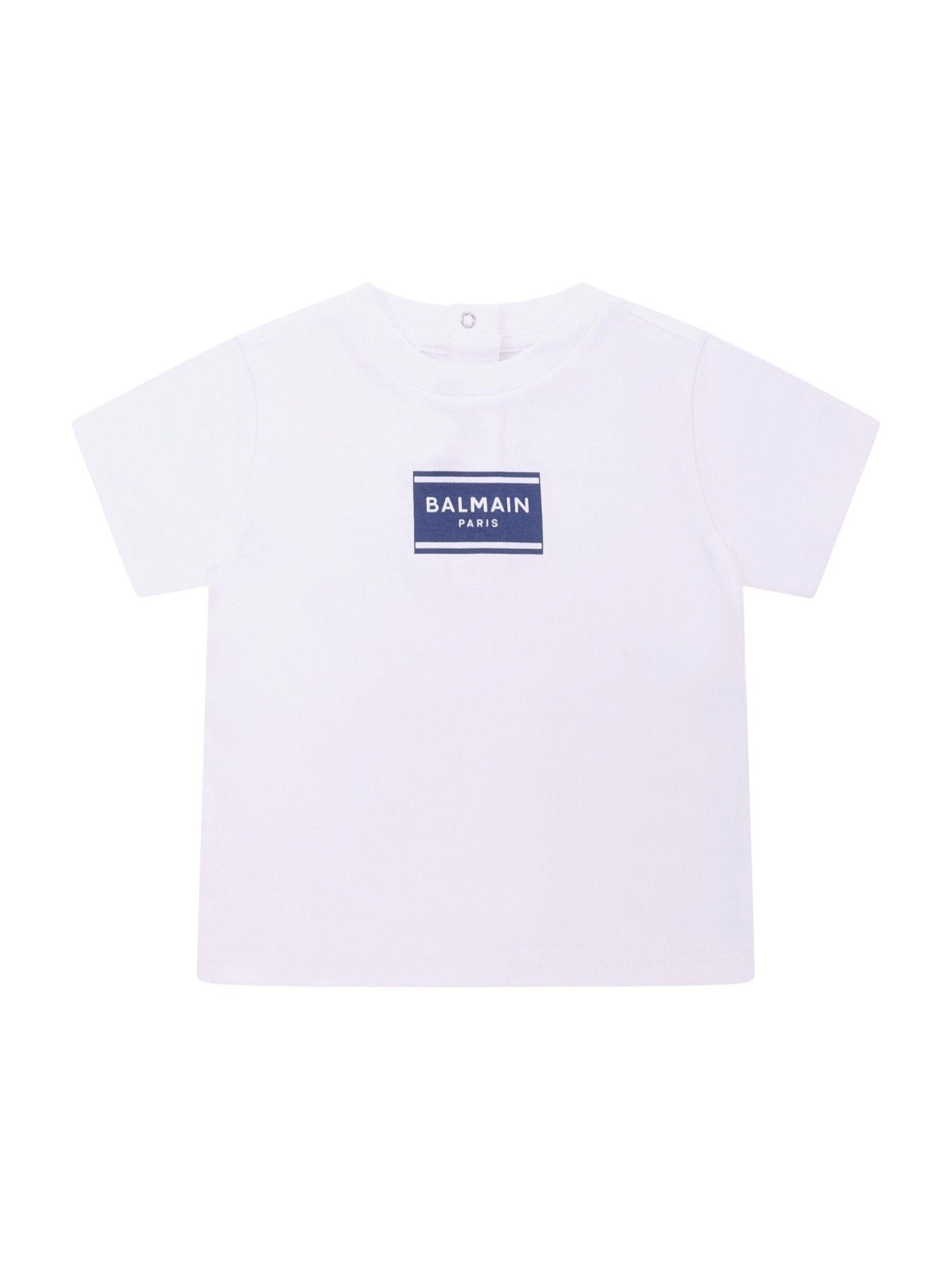 T-shirt per neonato Balmain Kids bianca con logo sul davanti - Rubino Kids