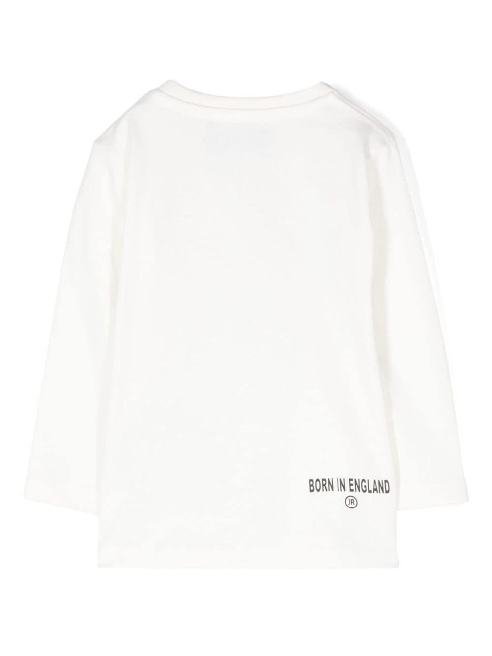 T shirt per neonato bianca con stampa logo RICHMOND centrale 50% Rock & Roll centrale - Rubino Kids