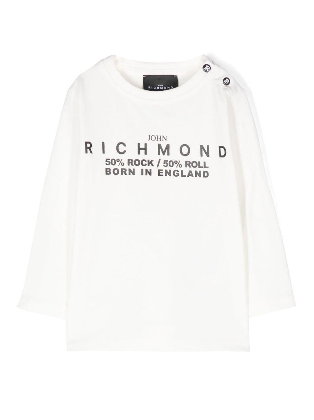 T shirt per neonato bianca con stampa logo RICHMOND centrale 50% Rock & Roll centrale - Rubino Kids