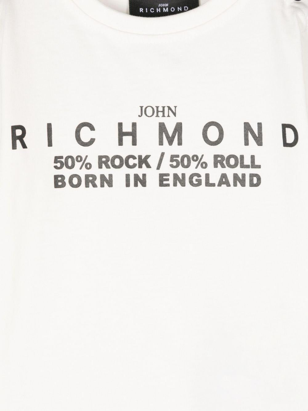 T shirt per neonato bianca con stampa logo RICHMOND centrale 50% Rock & Roll centrale - Rubino Kids