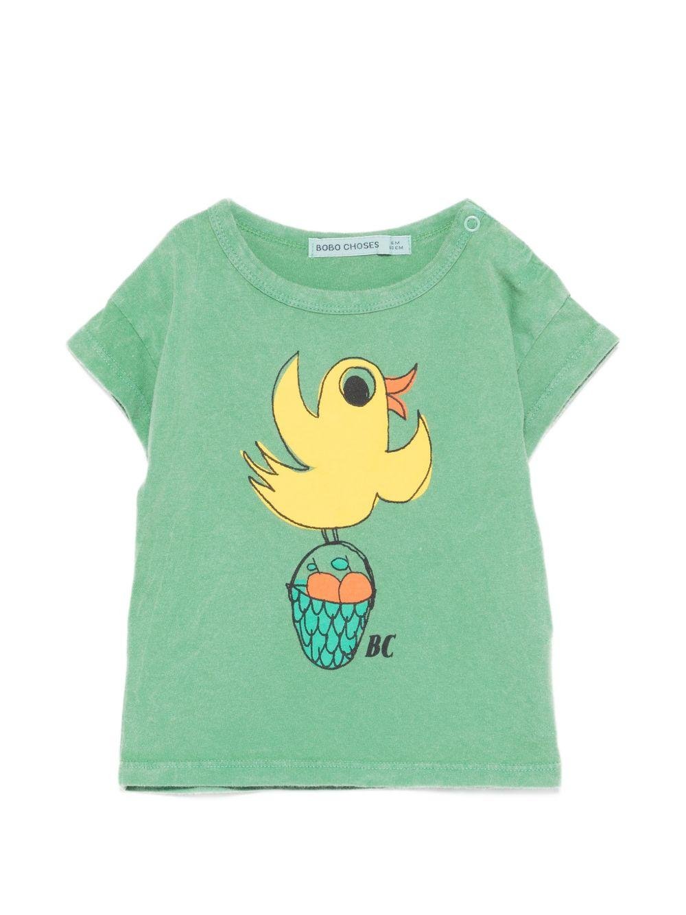 T-shirt per neonato Bobo Choses verde con stampa grafica Flying Oranges - Rubino Kids