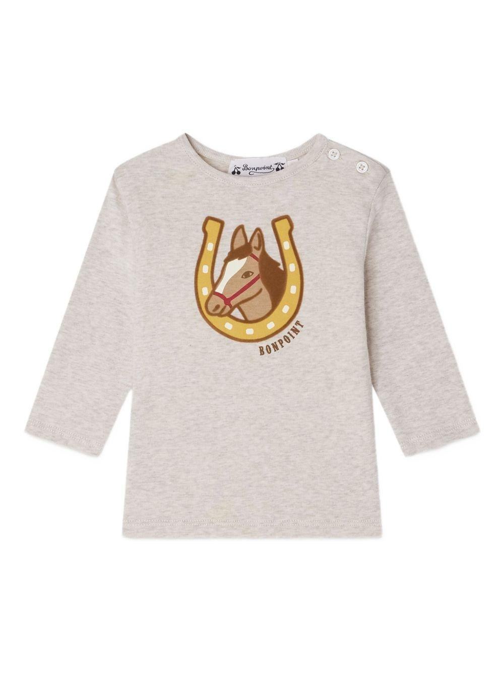 T-shirt per neonato Bonpoint beige con stampa ferro di cavallo - Rubino Kids