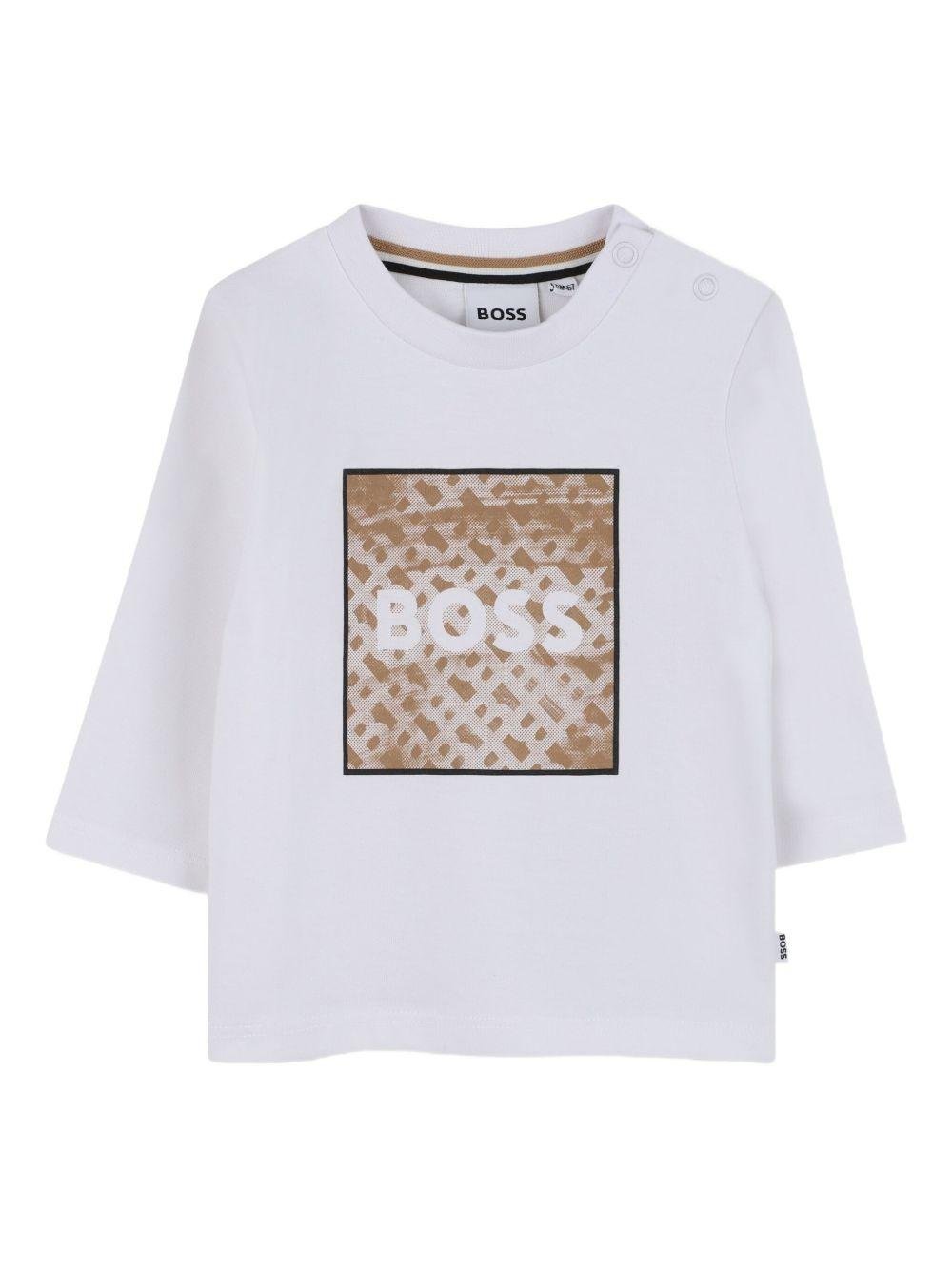 T-shirt per neonato Boss Kids bianco con stampa logo sul davanti - Rubino Kids