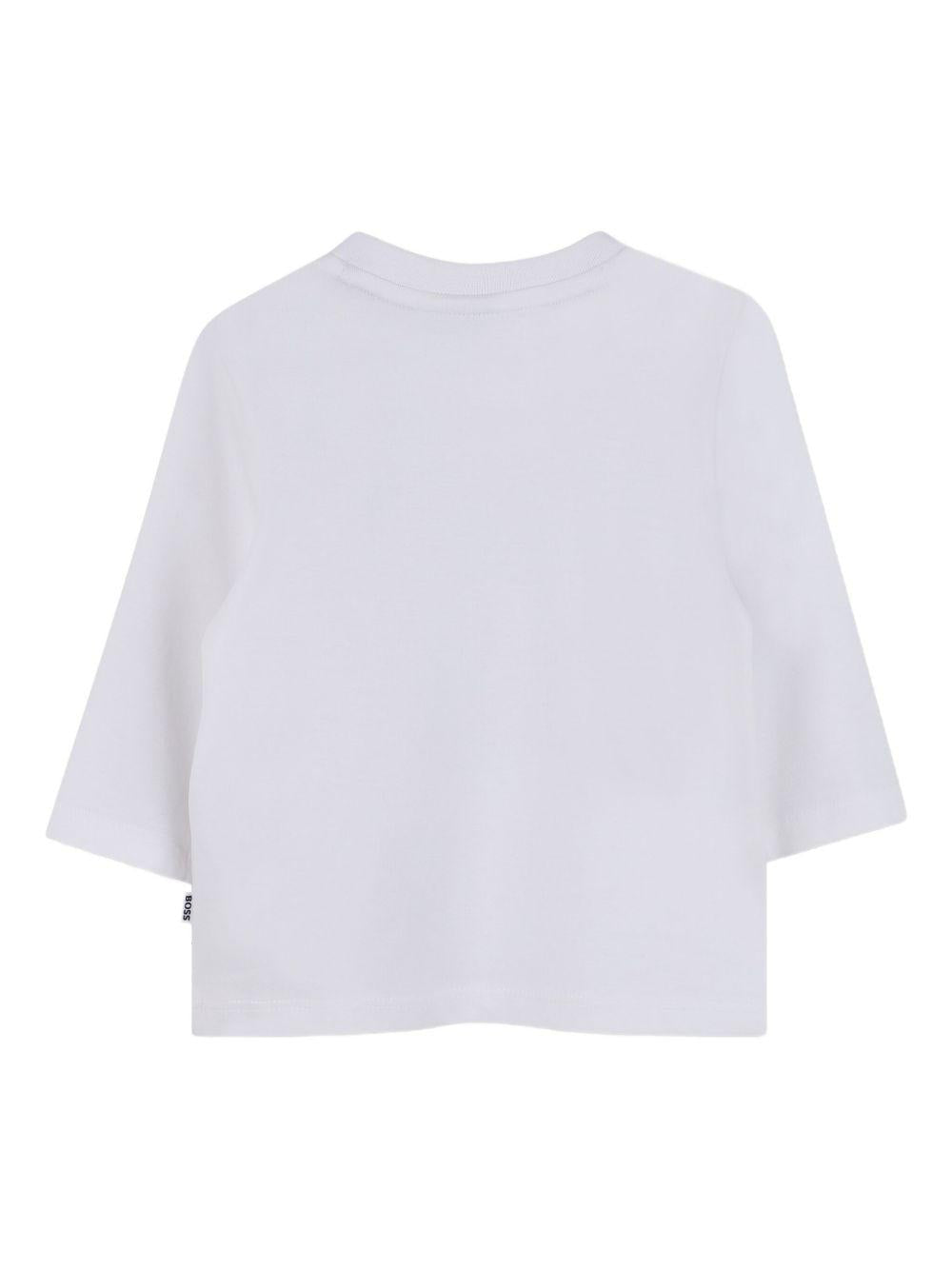 T-shirt per neonato Boss Kids bianco con stampa logo sul davanti - Rubino Kids