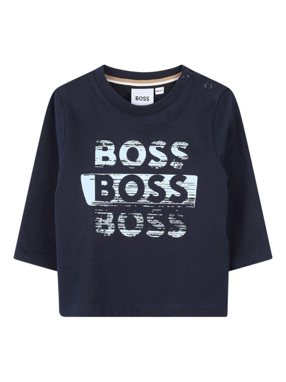 T-shirt per neonato BOSS Kids blu con stampa con logo - Rubino Kids