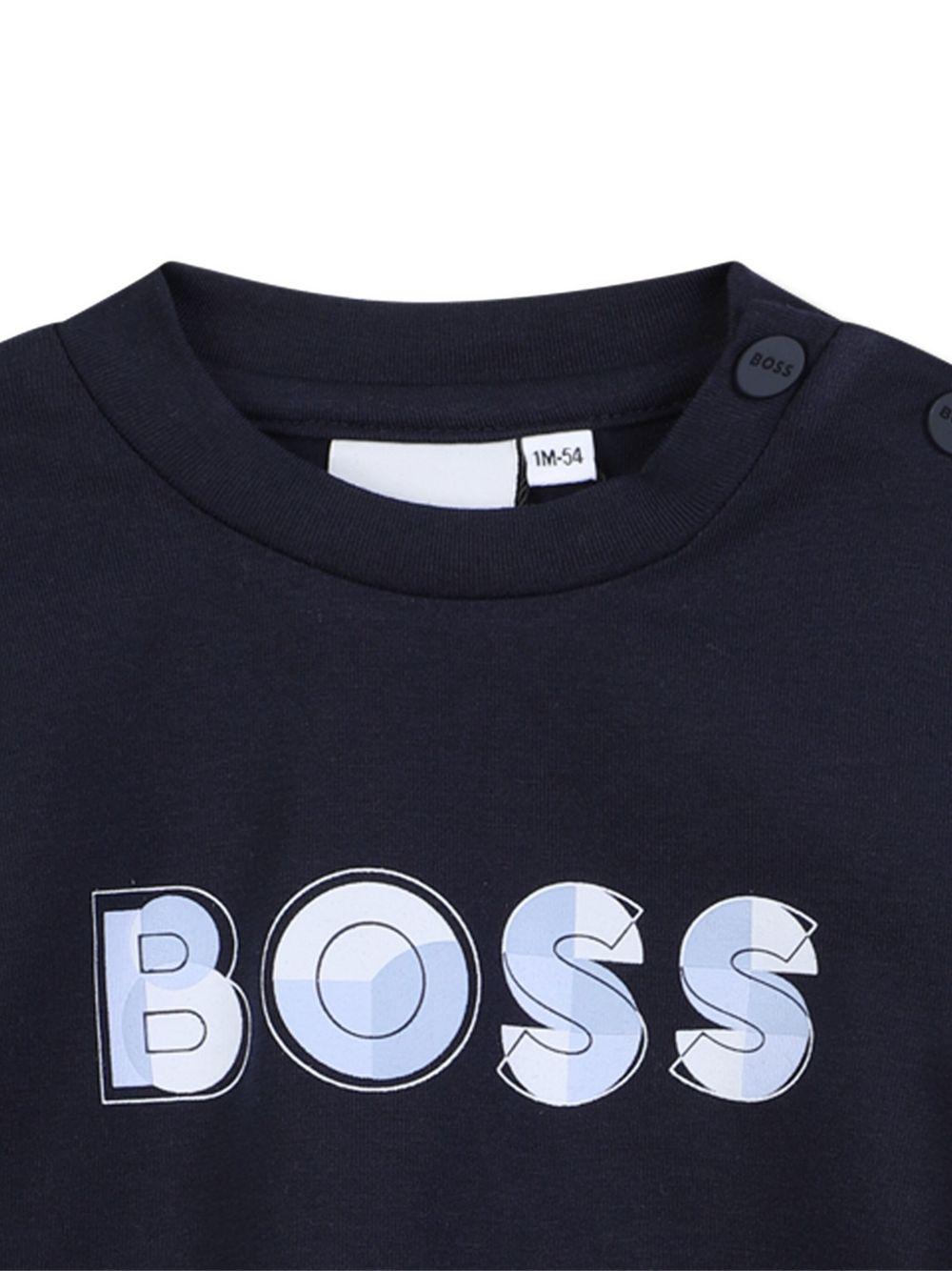 T-shirt per neonato Boss Kids blu con stampa sul logo sul davanti - Rubino Kids