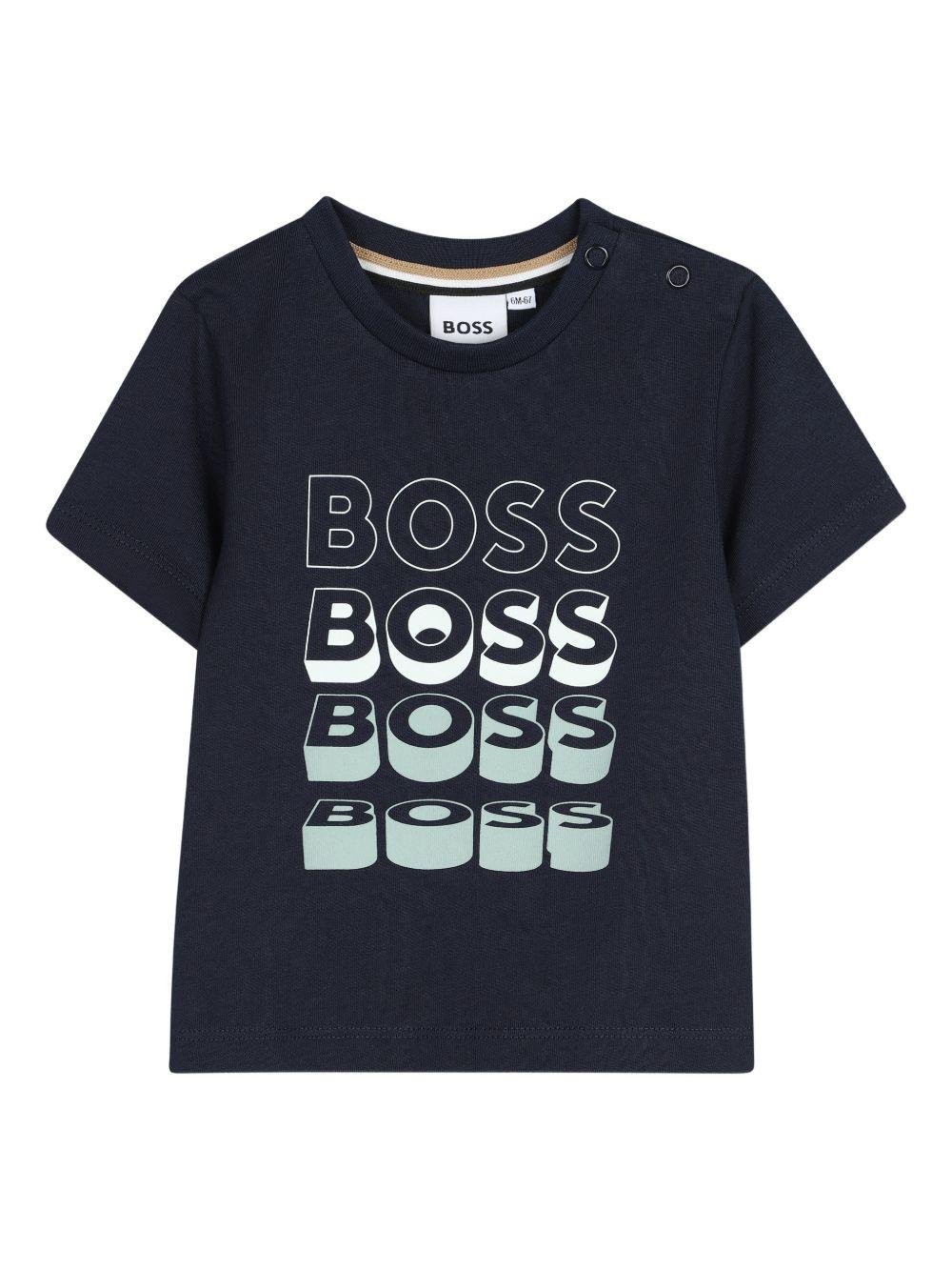 T-shirt per neonato Boss Kids blu navy a girocollo - Rubino Kids