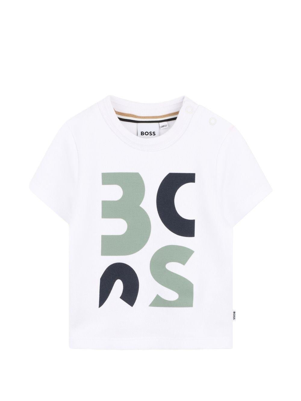 T-shirt per neonato Boss Kidswear bianco con logo sul davanti - Rubino Kids