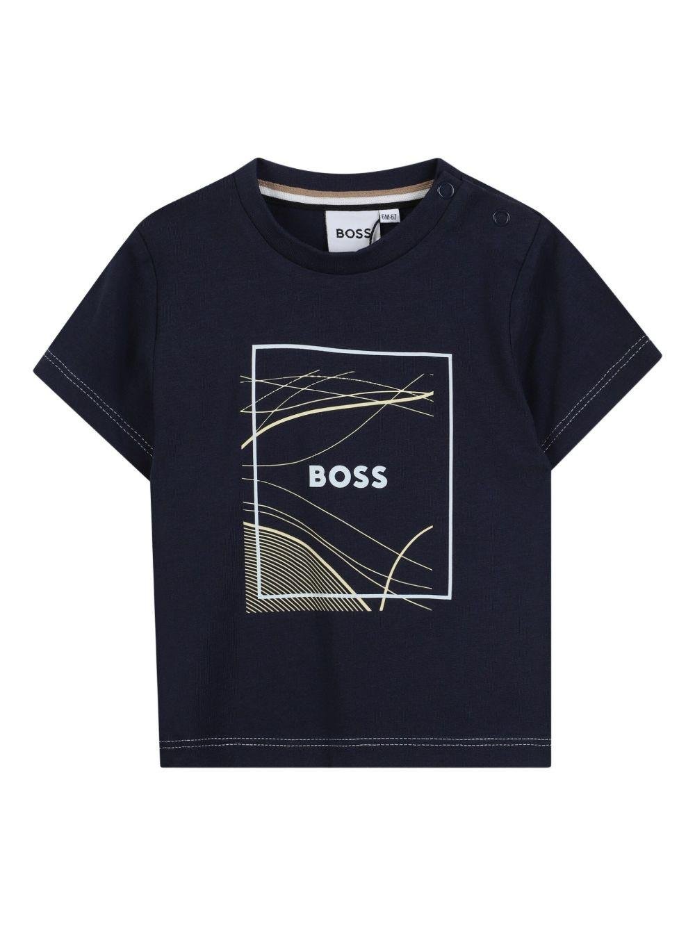 T-shirt per neonato Boss Kidswear blu con stampa grafica - Rubino Kids