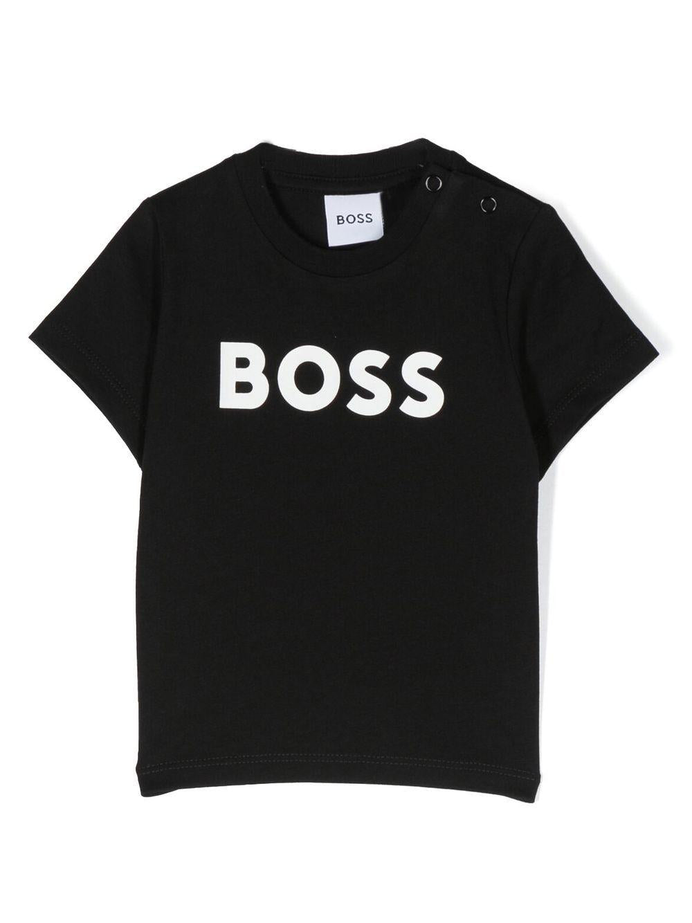 T-shirt per neonato BOSS Kidswear nero con stampa - Rubino Kids
