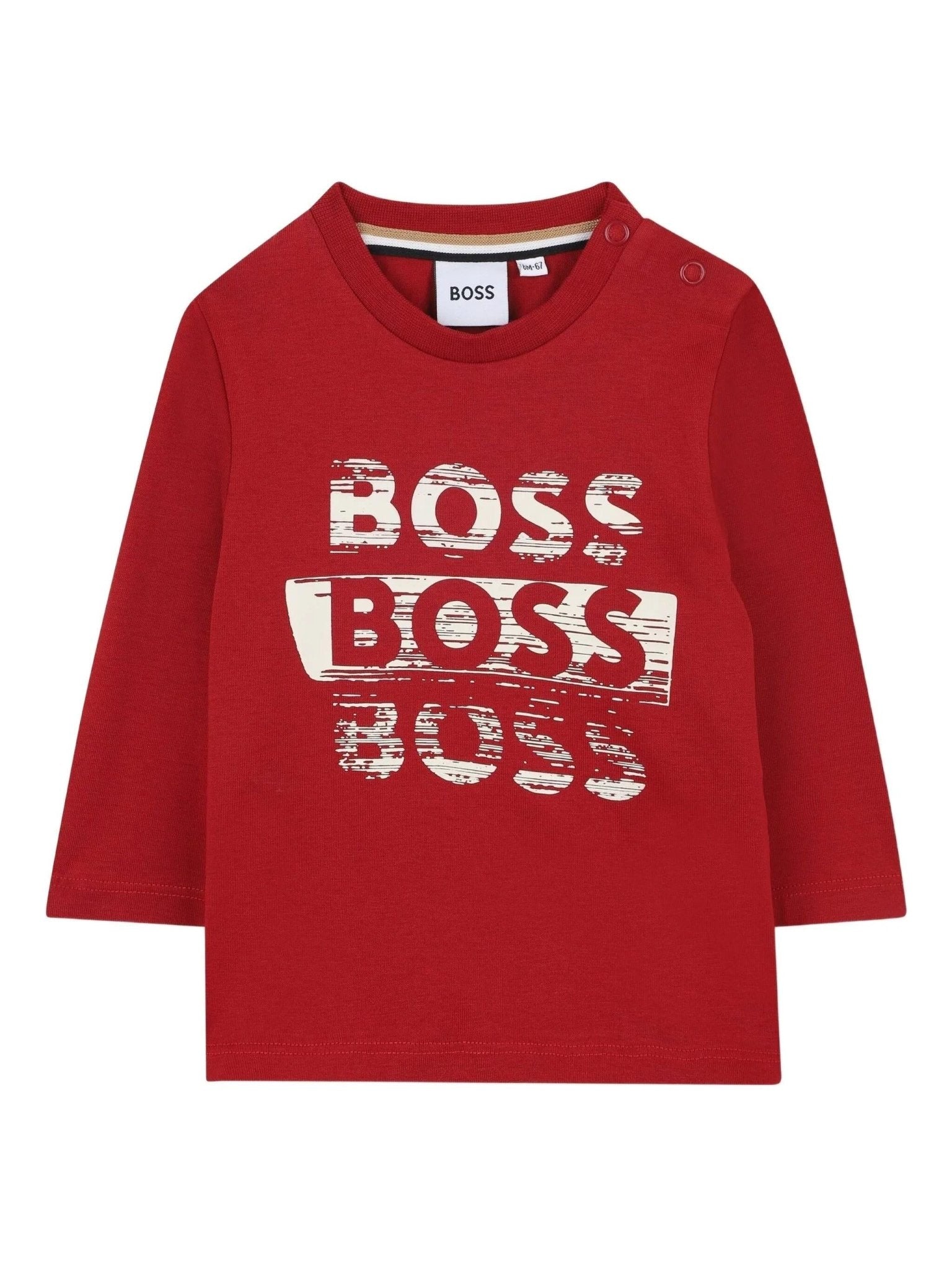 T-shirt per neonato BOSS Kidswear rosso con stampa grafica e maniche lunghe - Rubino Kids