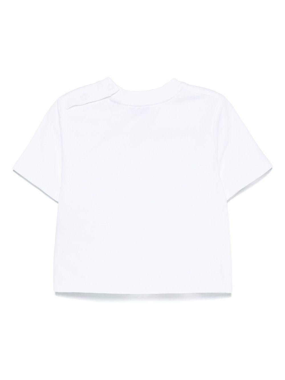 T-shirt per neonato Burberry Kids bianco in cotone con toppa con logo sul davanti - Rubino Kids
