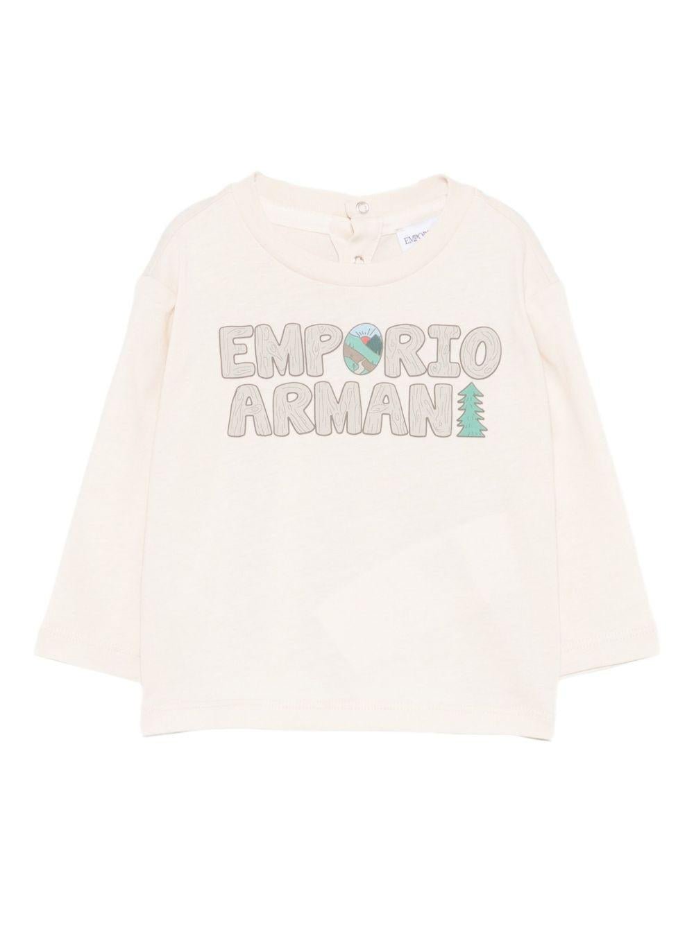 T-shirt per neonato Emporio Armani Kids beige con stampa logo - Rubino Kids