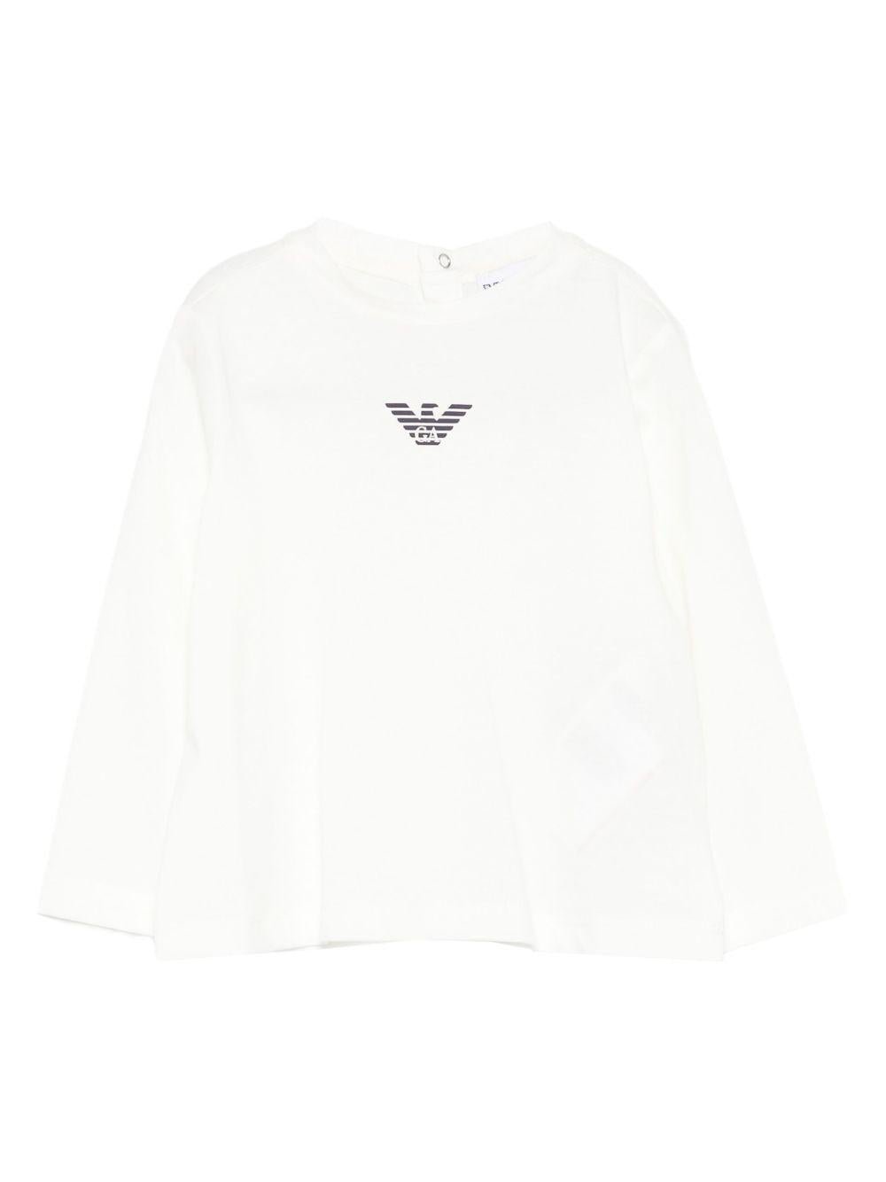 T-shirt per neonato Emporio Armani Kids bianca con logo Aquila sul davanti - Rubino Kids