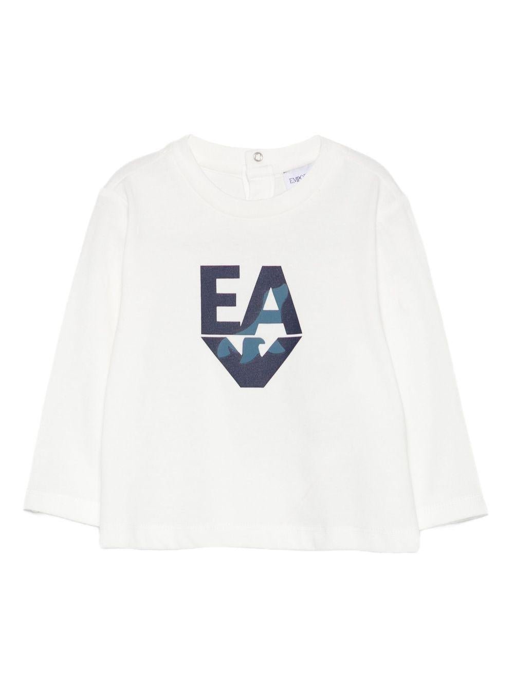 T-shirt per neonato Emporio Armani Kids bianca con logo sul davanti - Rubino Kids