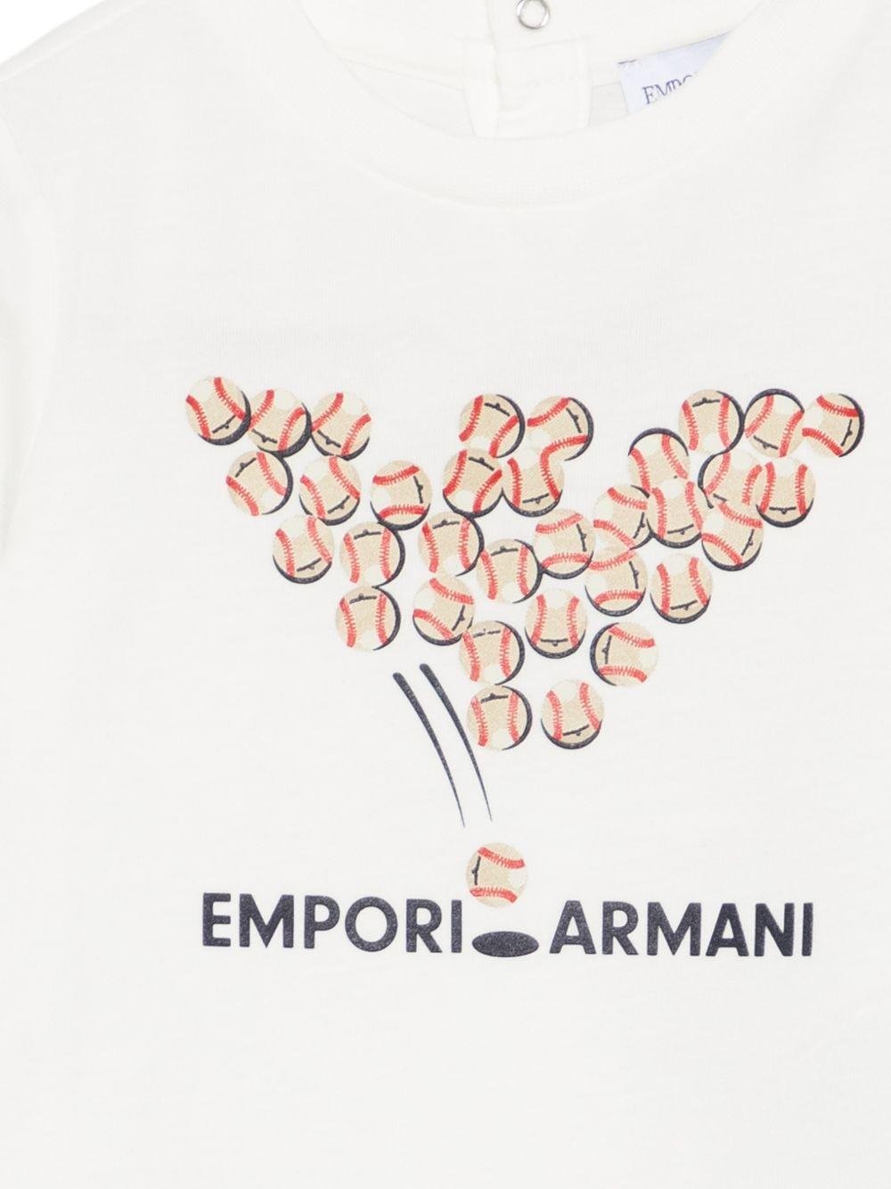 T-shirt per neonato Emporio Armani Kids bianca con stampa grafica con palline da tennis - Rubino Kids
