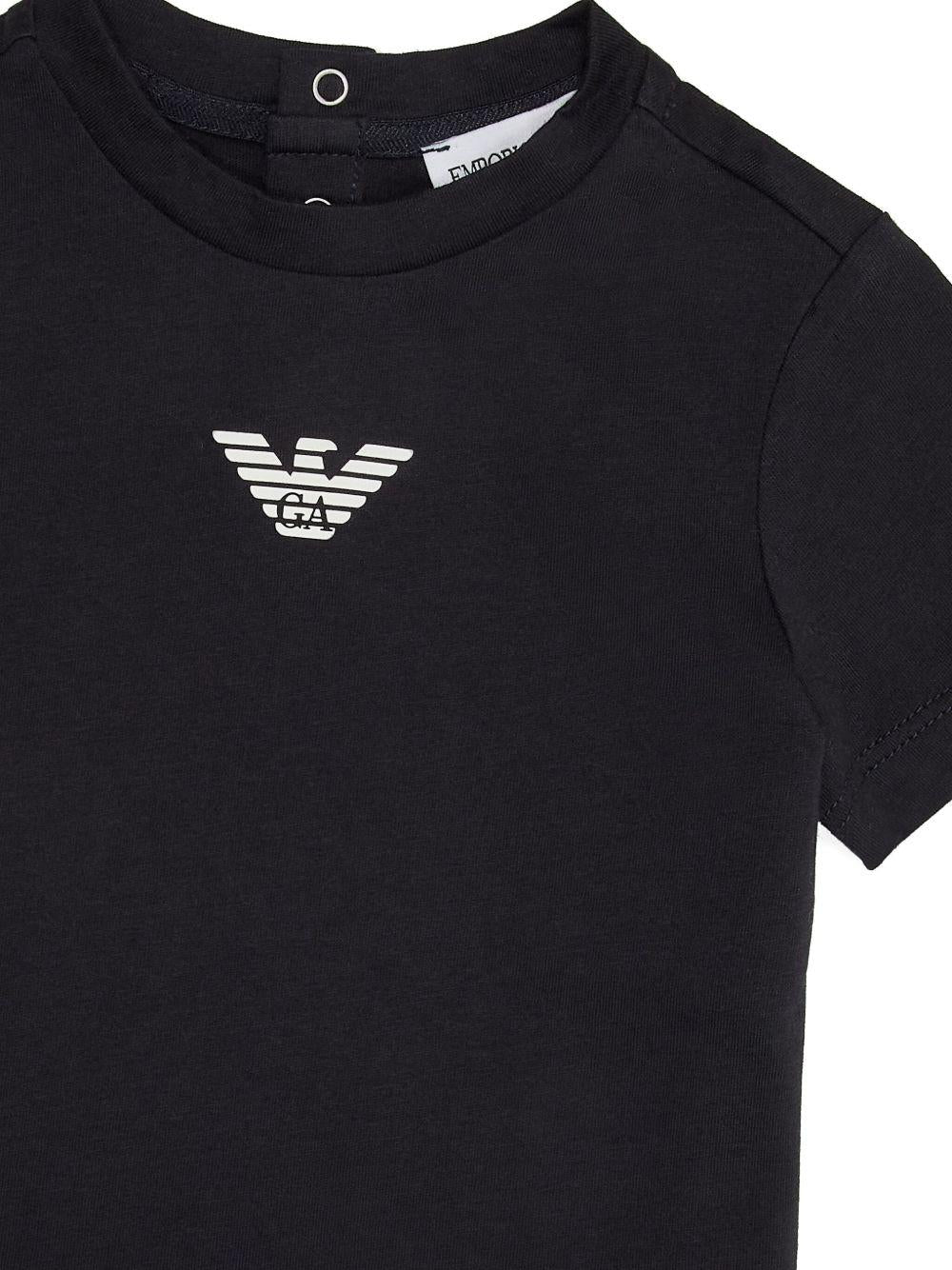 T-shirt per neonato Emporio Armani Kids blu scuro con logo aquila - Rubino Kids