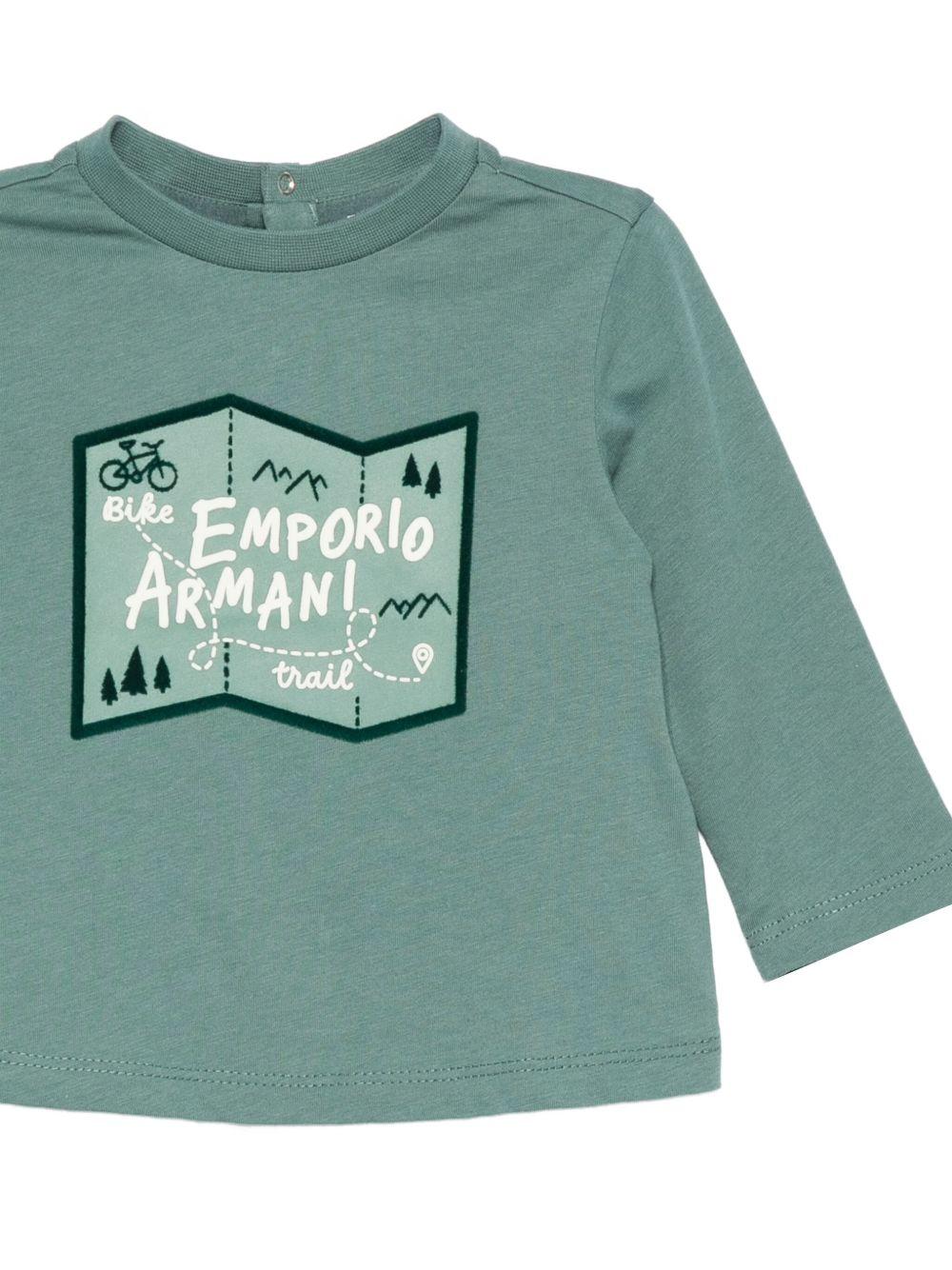 T-shirt per neonato Emporio Armani Kids verde con stampa mappa - Rubino Kids