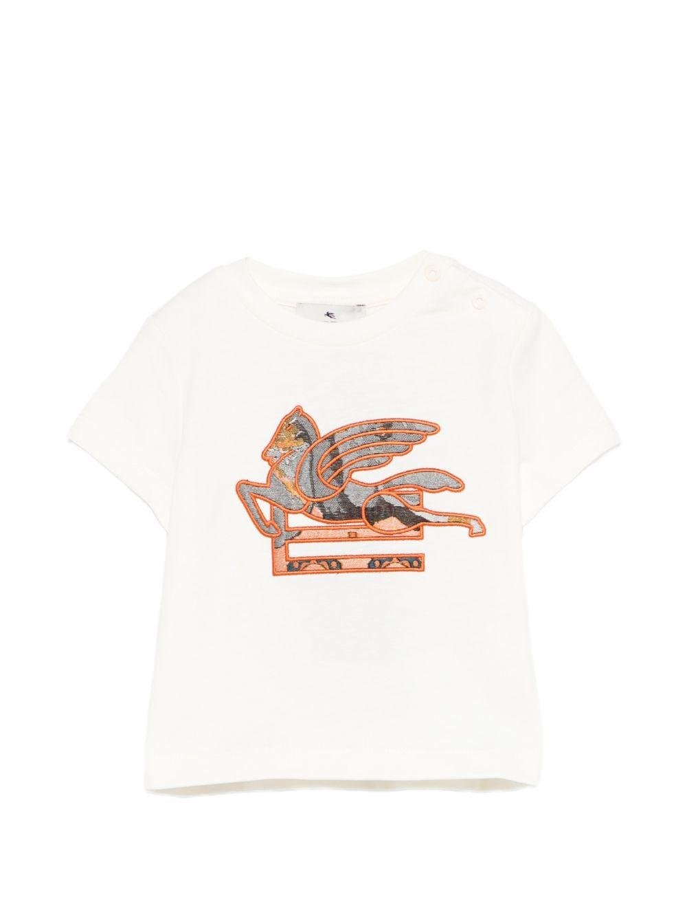 T-shirt per neonato Etro Kids beige con ricamo Pegaso sul davanti - Rubino Kids
