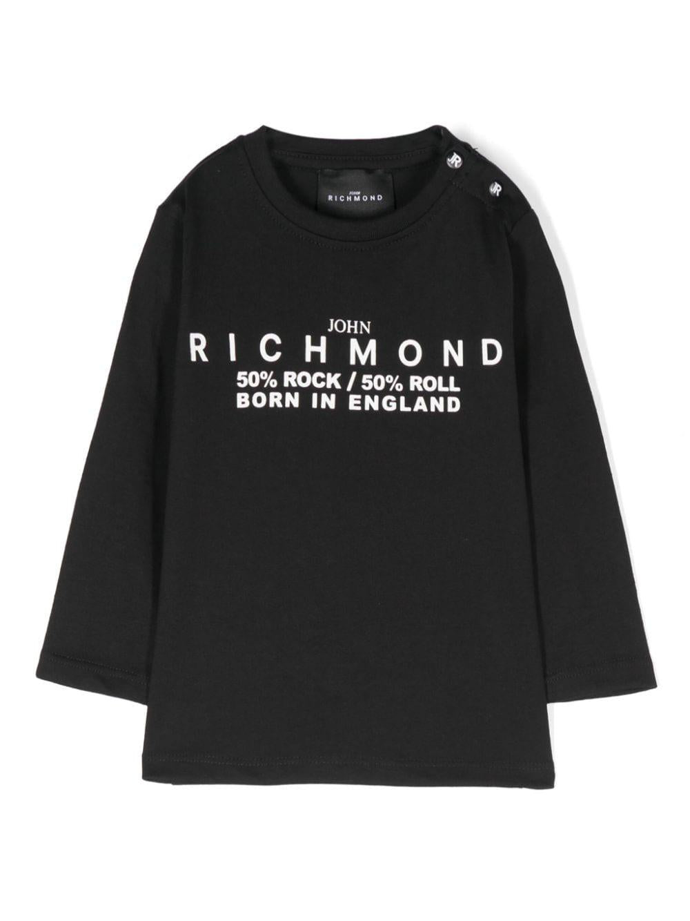 T shirt per neonato nera con stampa logo RICHMOND centrale 50% Rock & Roll centrale - Rubino Kids