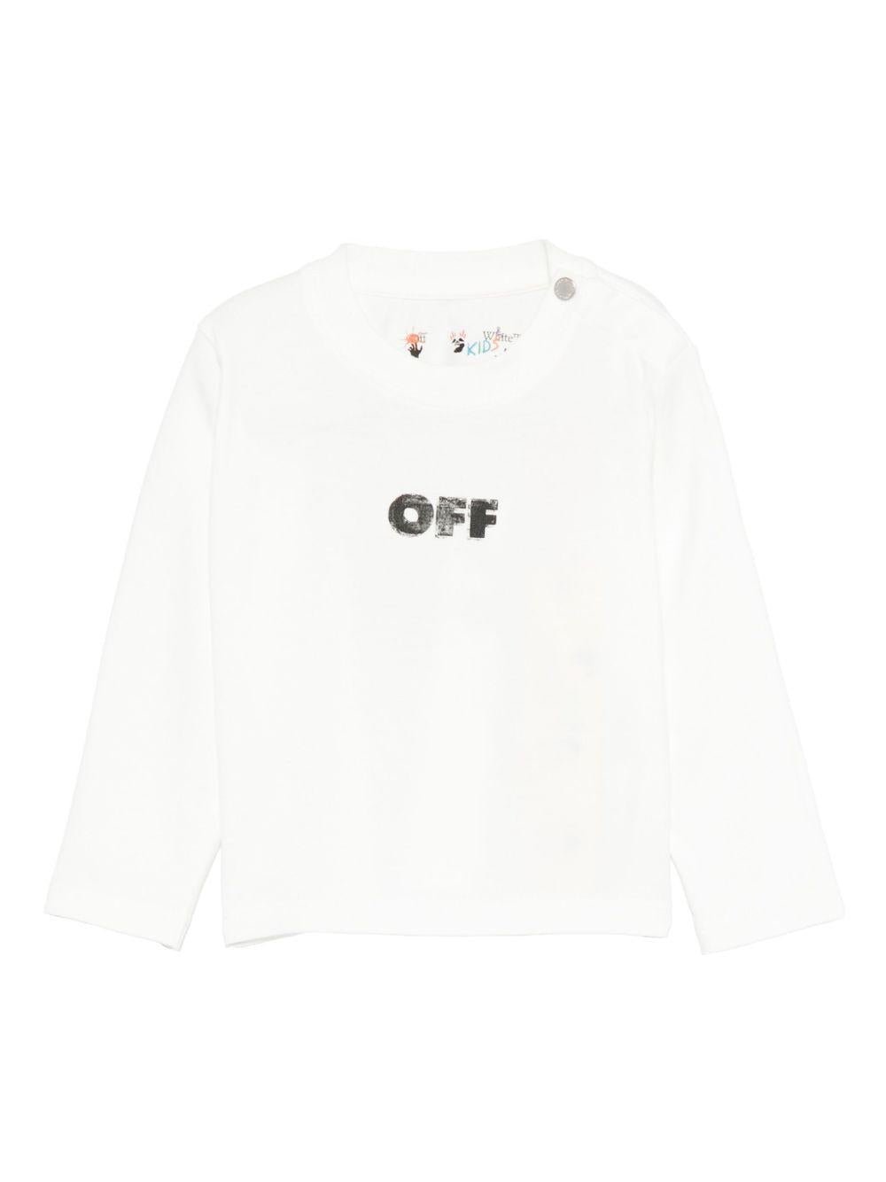 T-shirt per neonato Off - White Kids bianca con logo stampato e maniche lunghe - Rubino Kids