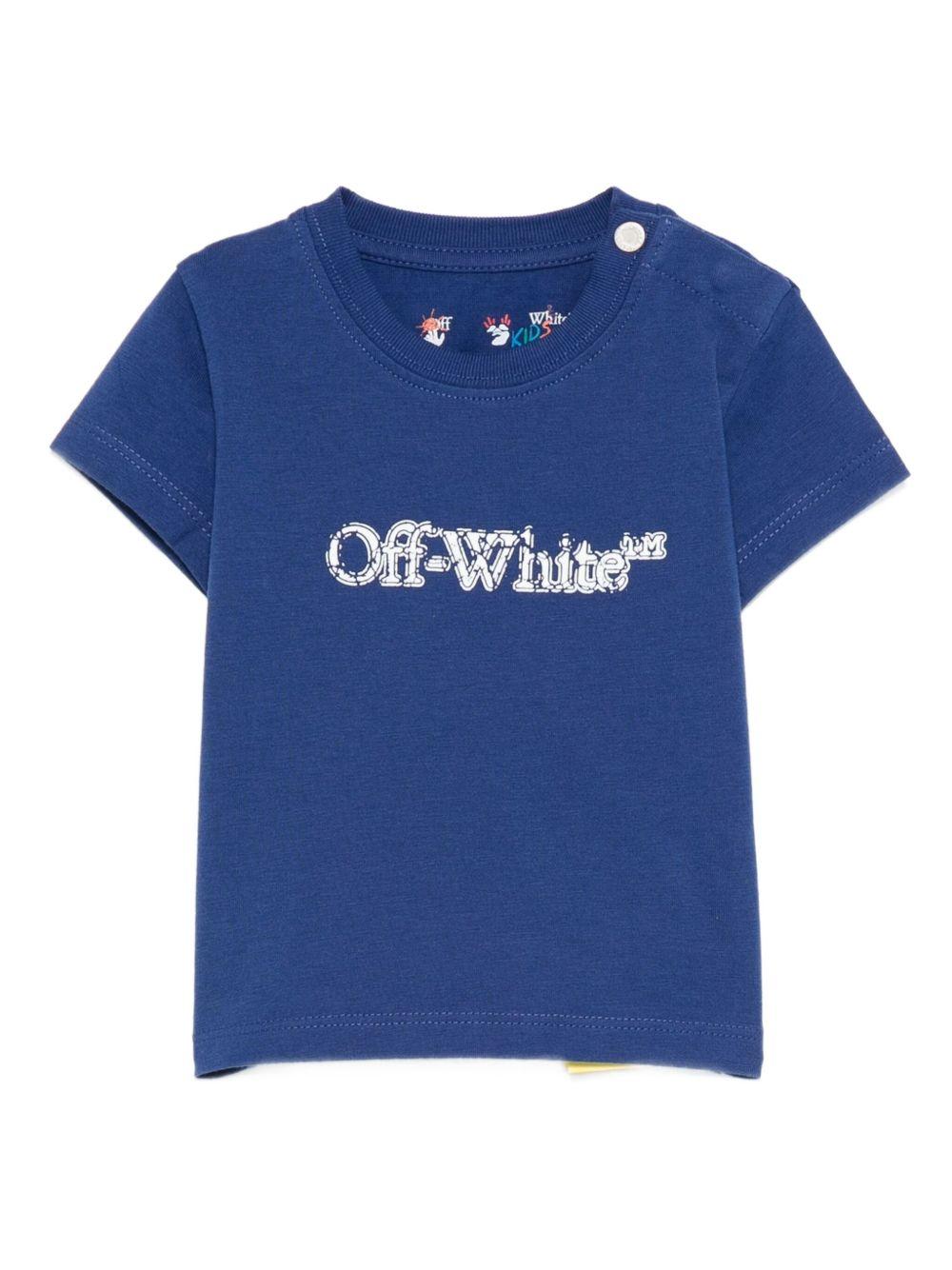 T-shirt per neonato Off - White Kids blu con logo stampato e orlo dritto - Rubino Kids