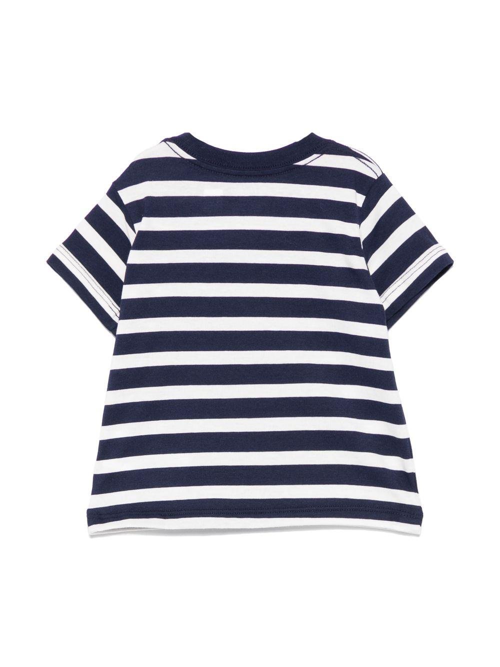 T-shirt per neonato Polo Ralph Lauren Kids blu a righe con stampa logo sul davanti - Rubino Kids