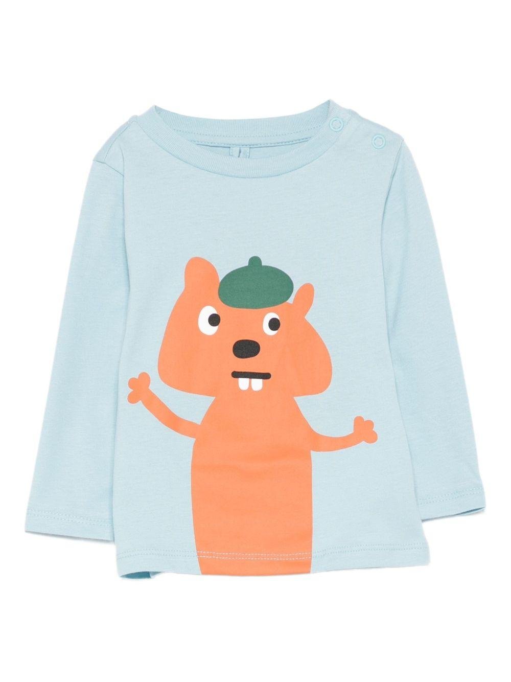 T-shirt per neonato Stella McCartney Kids azzurro con stampa scoiattolo - Rubino Kids