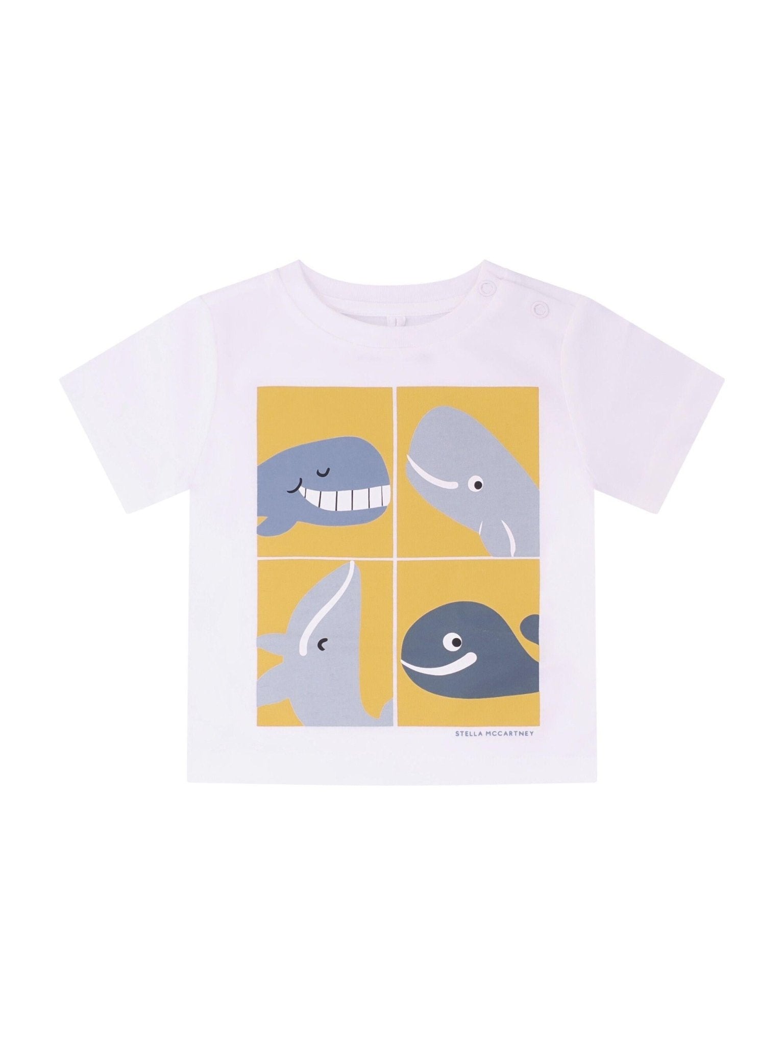 T-shirt per neonato Stella McCartney Kids bianca con stampa balene sul davanti - Rubino Kids