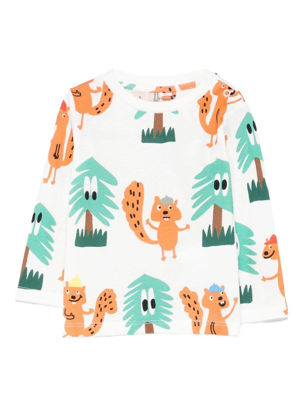 T-shirt per neonato Stella McCartney Kids bianco con stampa scoiattolo - Rubino Kids