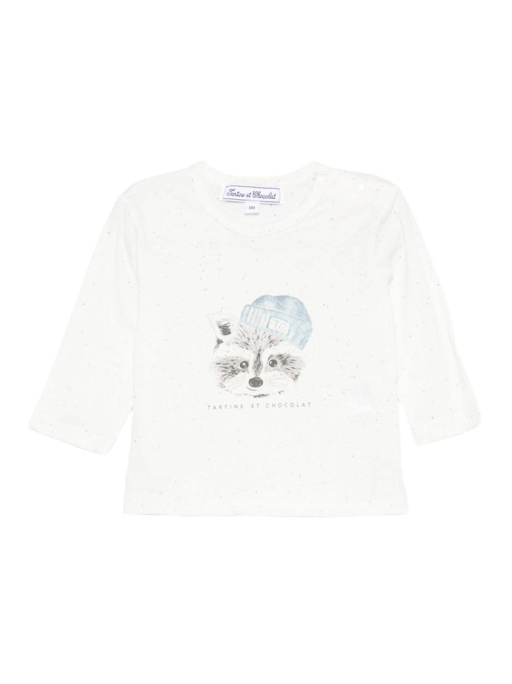 T-shirt per neonato Tartine Et Chocolat bianca con stampa procione - Rubino Kids