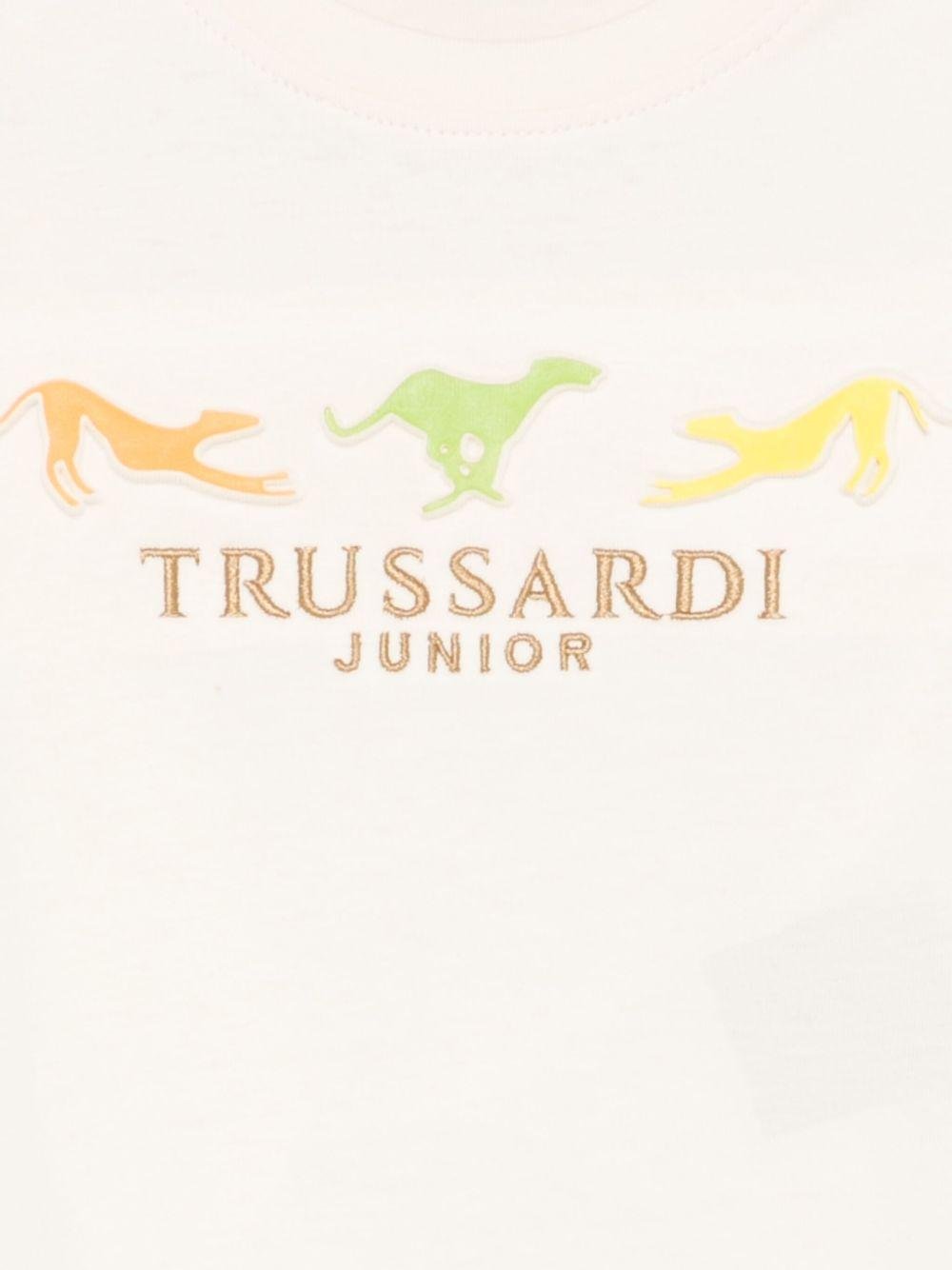 T-shirt per neonato Trussardi Junior beige con logo e dettaglio goffrato - Rubino Kids