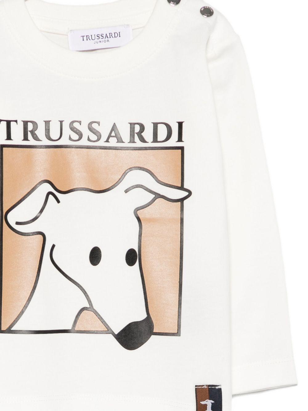 T-shirt per neonato Trussardi Junior bianco con stampa frontale - Rubino Kids