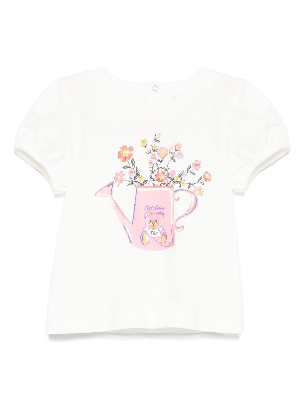 T-shirt Teddy Bear per neonato Moschino Kids bianco con girocollo - Rubino Kids