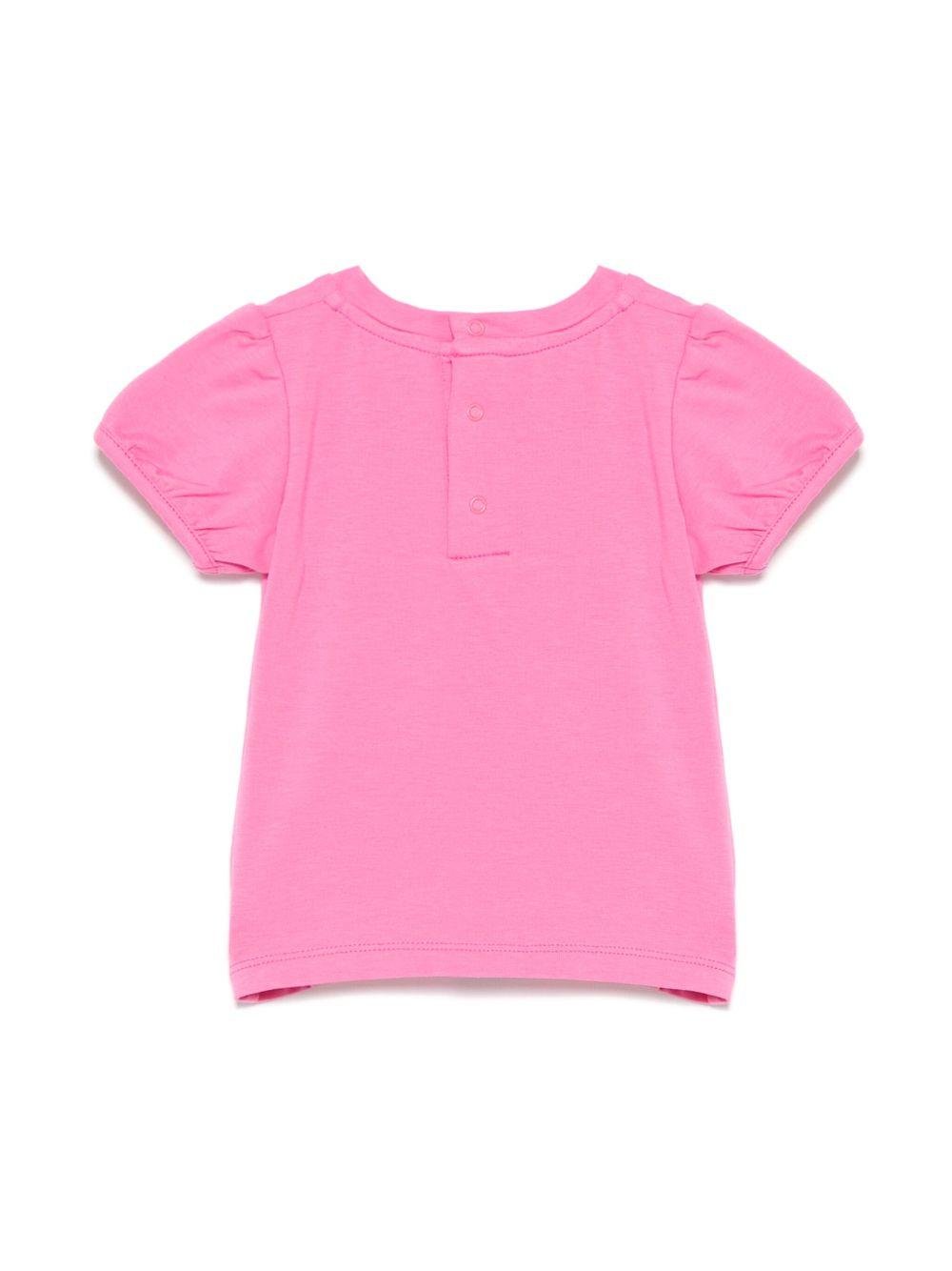 T-shirt Teddy Bear per neonato Moschino Kids rosa con girocollo - Rubino Kids