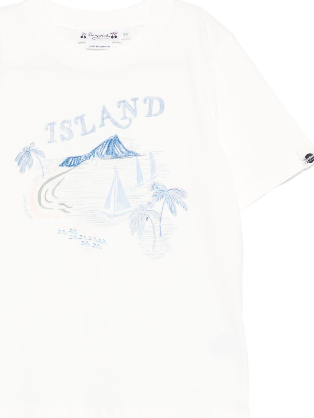 T-shirt Thibald Island per bambino Bonpoint bianca con stampa grafica sul davanti - Rubino Kids