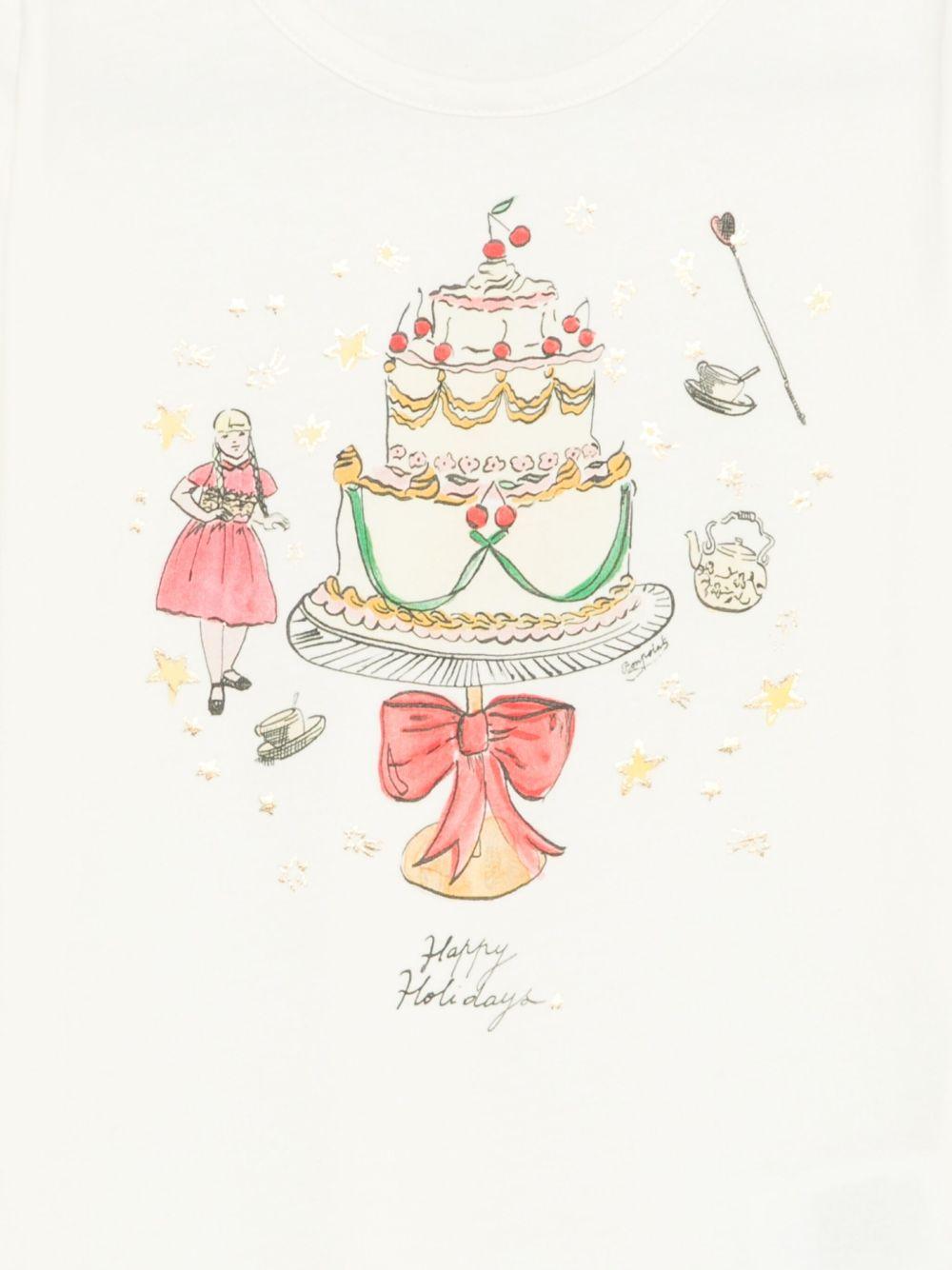 T-shirt Tidjiane per bambina Bonpoint bianca con scritta sul davanti "Happy Holidays" - Rubino Kids