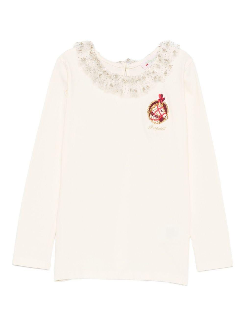 T-shirtTidjany per bambina Bonpoint bianca con dettagli ricamati - Rubino Kids