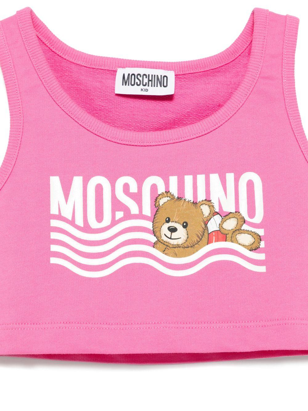 Top con stampa logo per bambina Moschino Kids rosa con orlo dritto - Rubino Kids