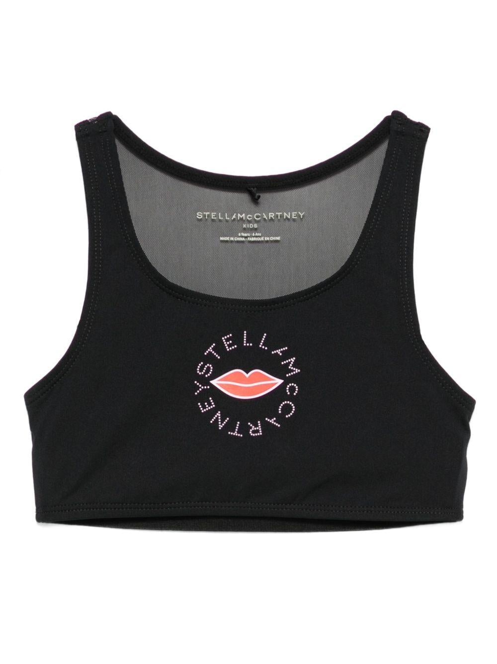 Top crop per bambina Stella McCartney Kids nero con inserto in rete - Rubino Kids