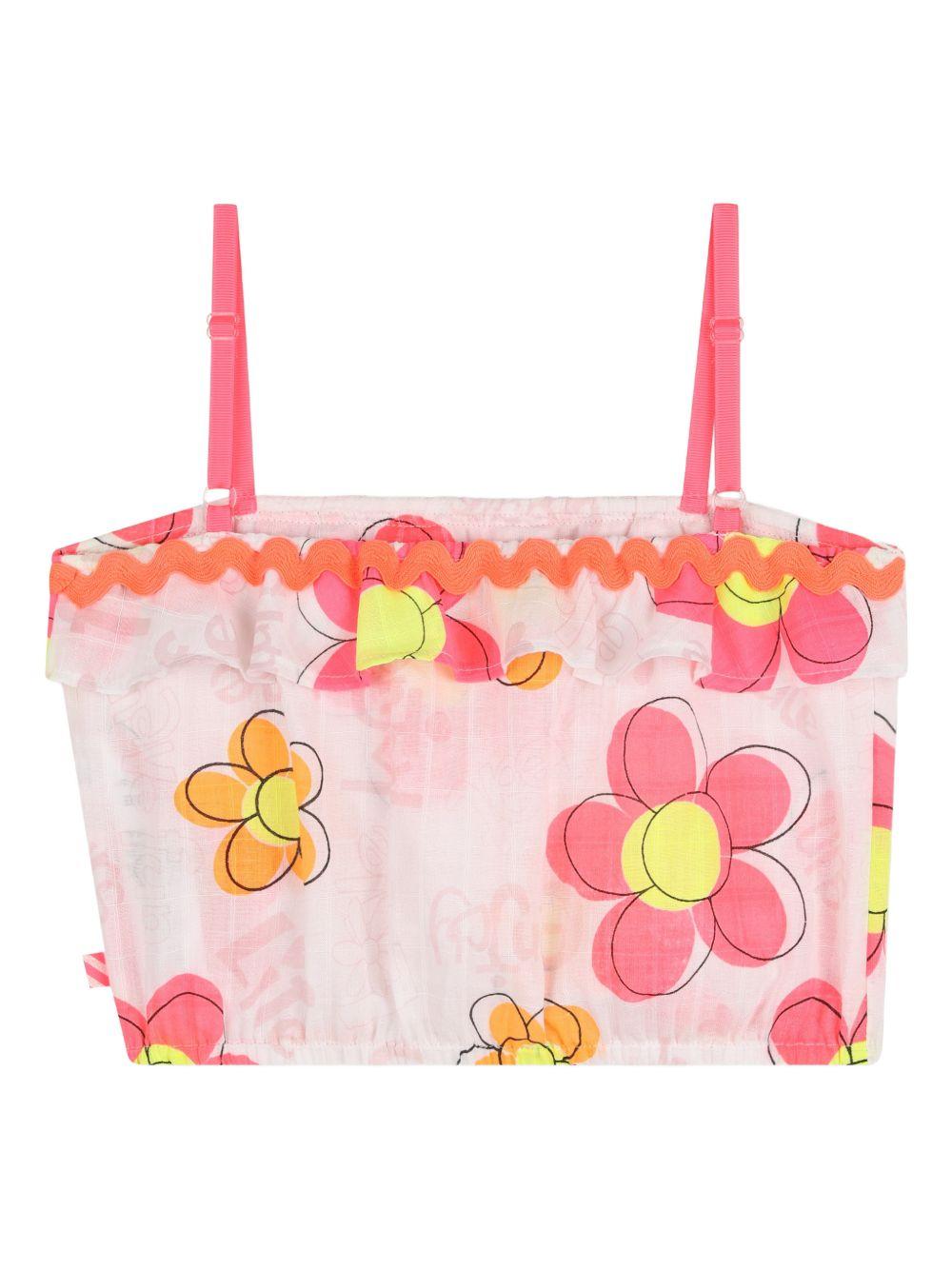 Top per bambina Billieblush bianco a fiori con ruches - Rubino Kids