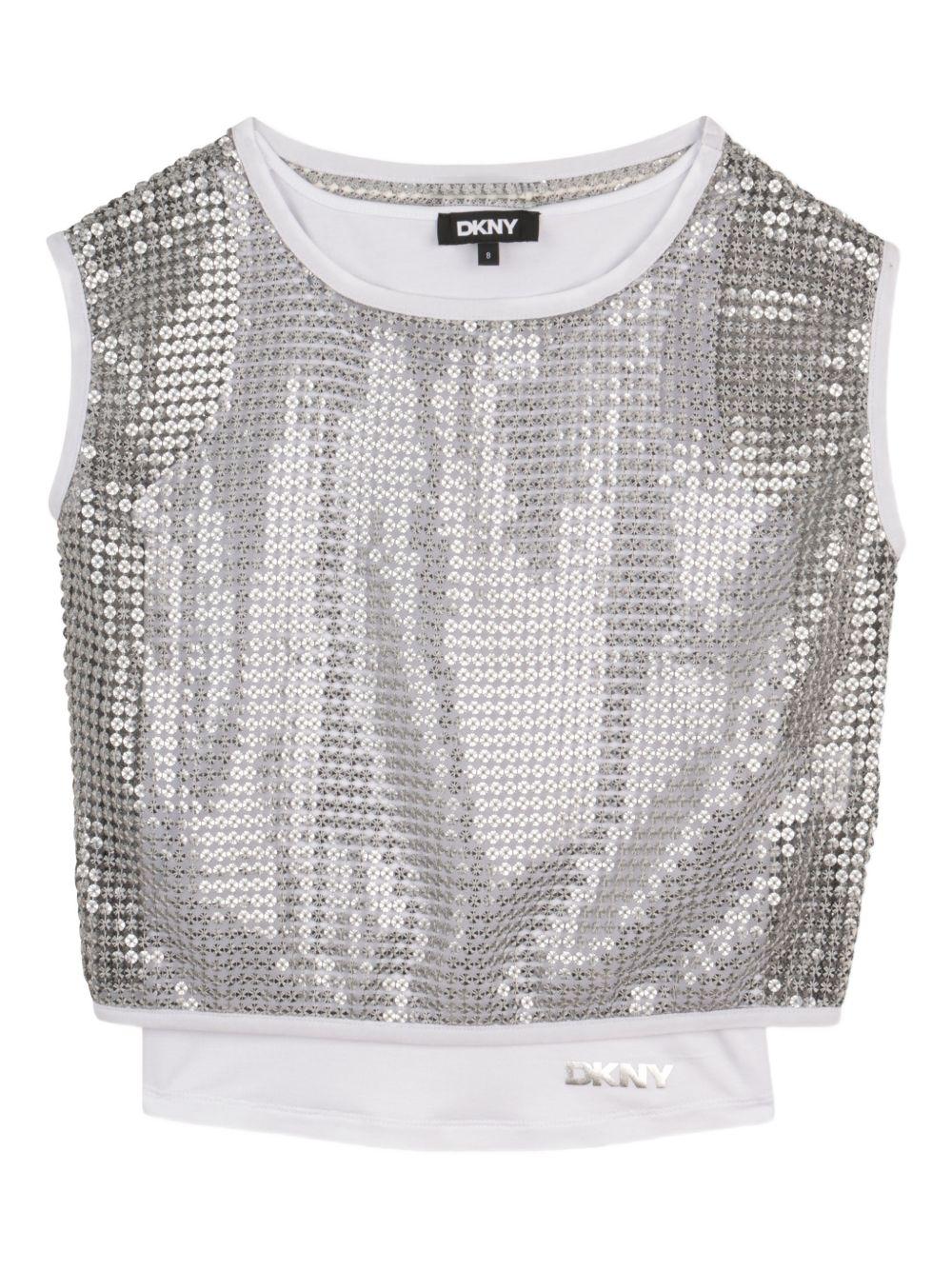 Top per bambina DKNY Kids argentato con paillettes - Rubino Kids