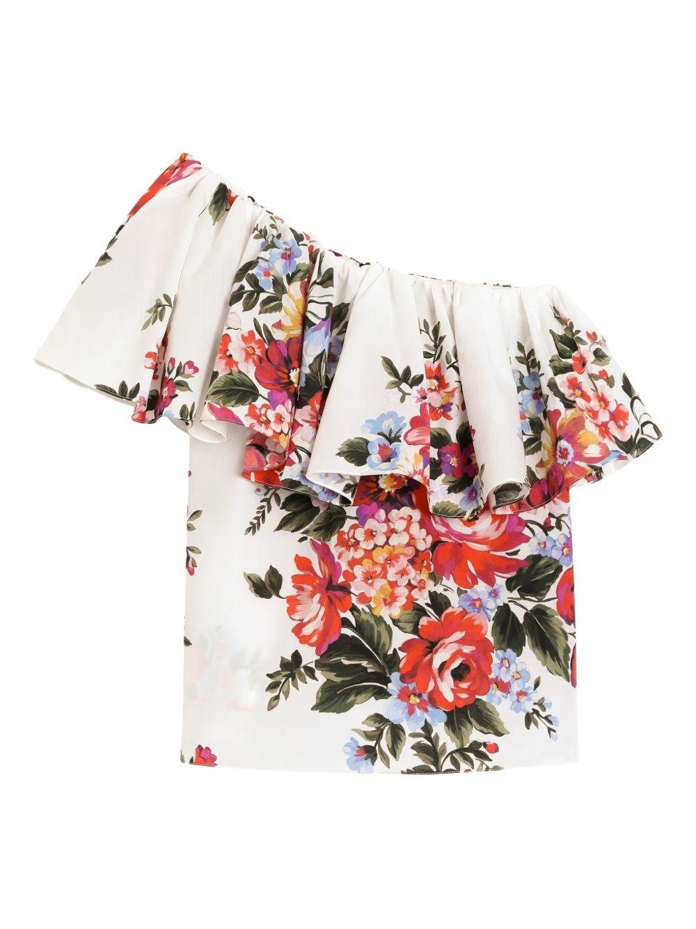 Top per bambina Dolce & Gabbana Kids bianco a fiori con ruches - Rubino Kids